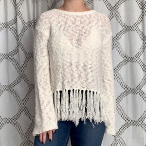 White Tassel Open Back Sweater
